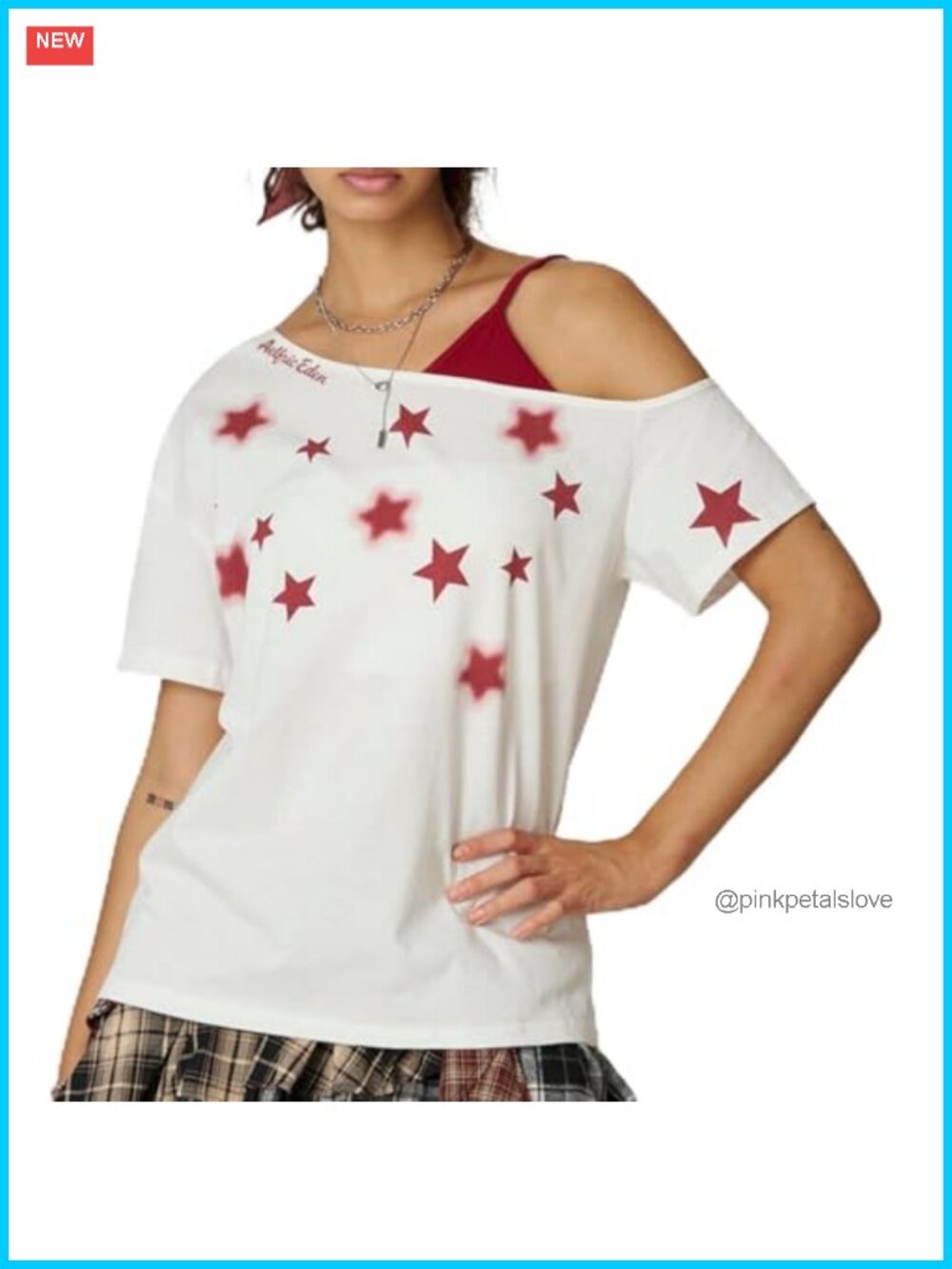 Oversized Off Shoulder Star Graphic Tee Short Sleeve Y2K